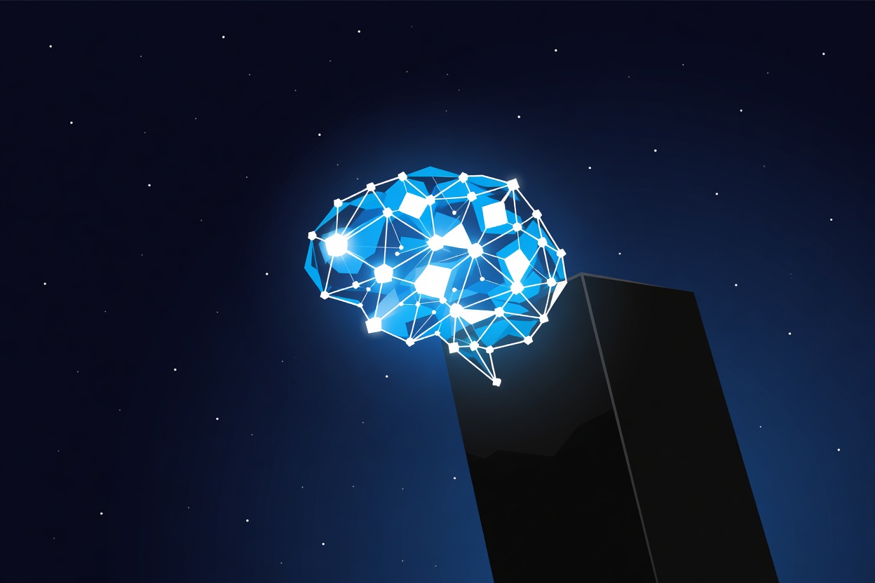 A compact 35B neural network cluster outshining a vast trillion-parameter monolith, represented as glowing geometric shapes in deep space