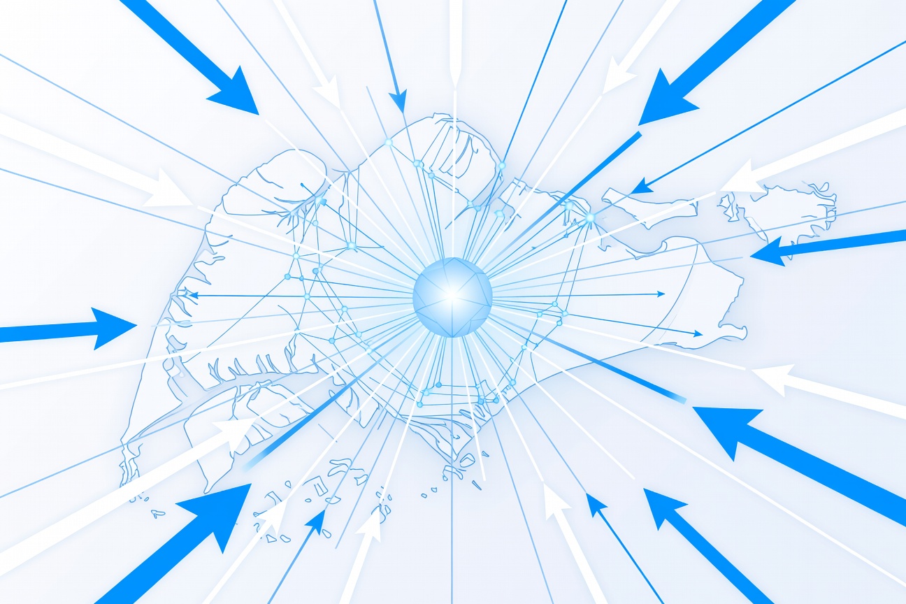 A glowing network of nodes radiating outward from a central hub over a dark map of Southeast Asia, representing connected AI infrastructure