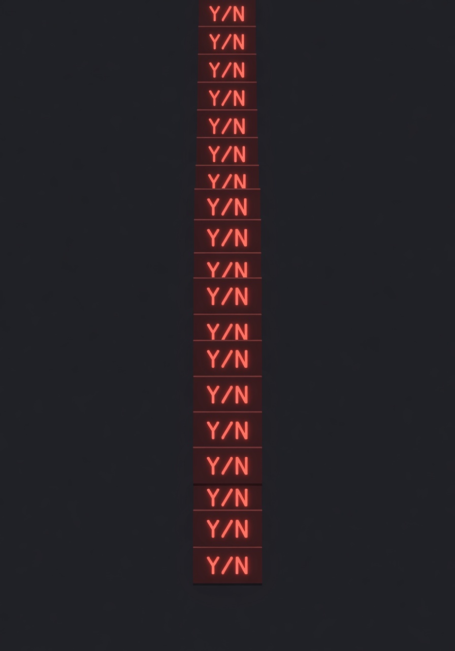 A cascade of identical approval dialog boxes piling up on a terminal screen, each asking Y/N, conveying decision fatigue