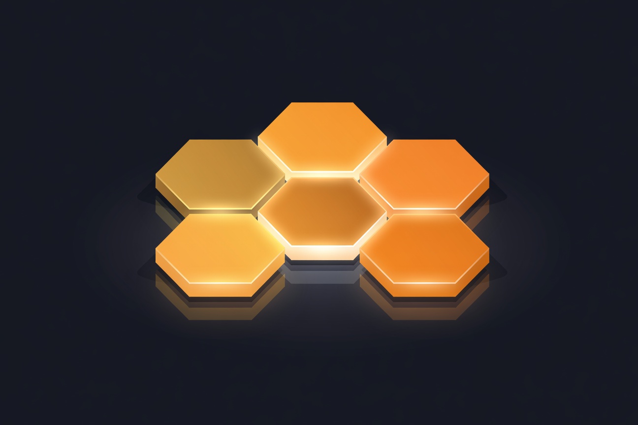 Abstract geometric shapes representing interconnected global supply chain nodes converging into a central AI core