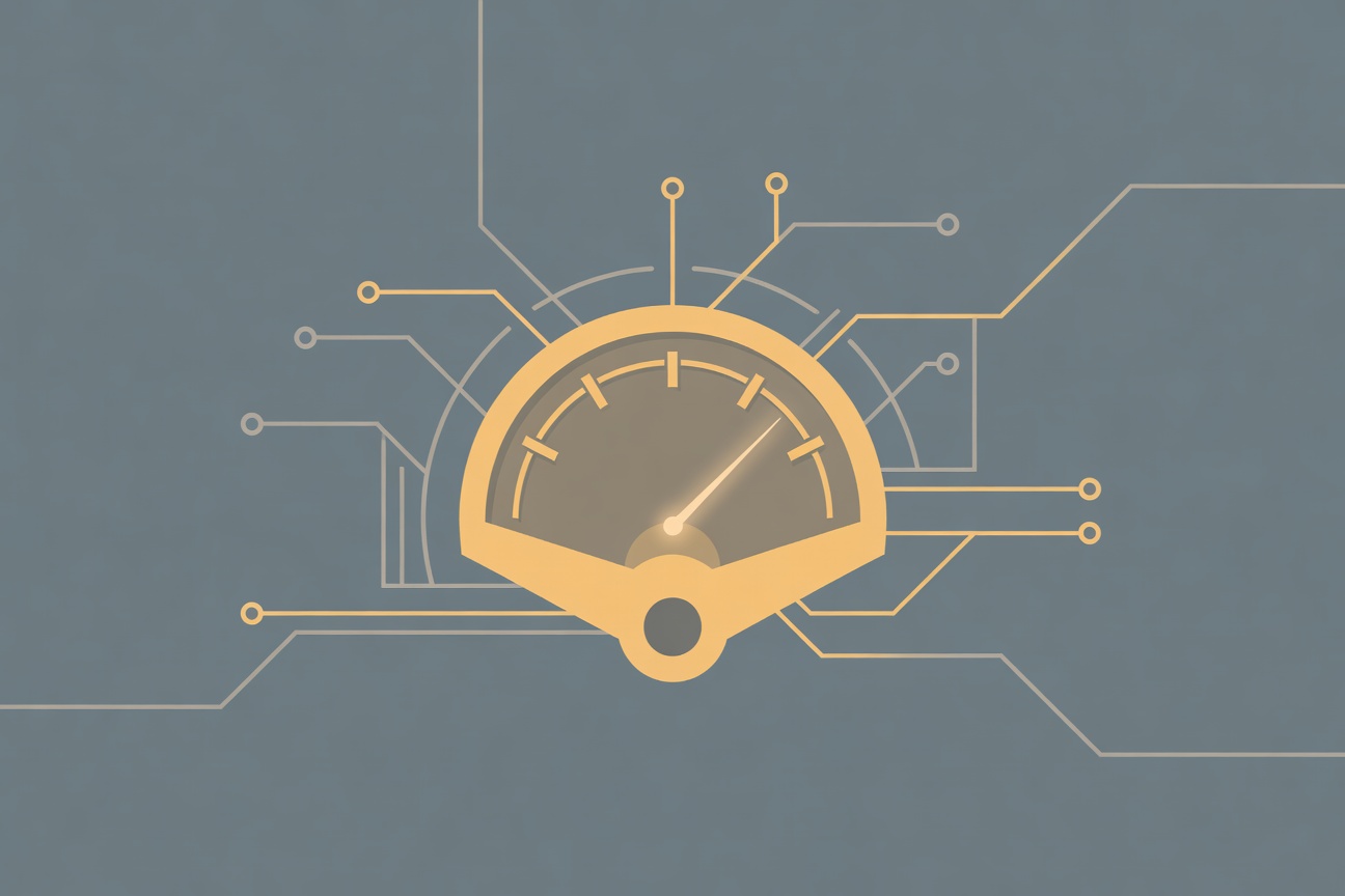 A stylized meter dial against an abstract circuit board background representing measured API usage