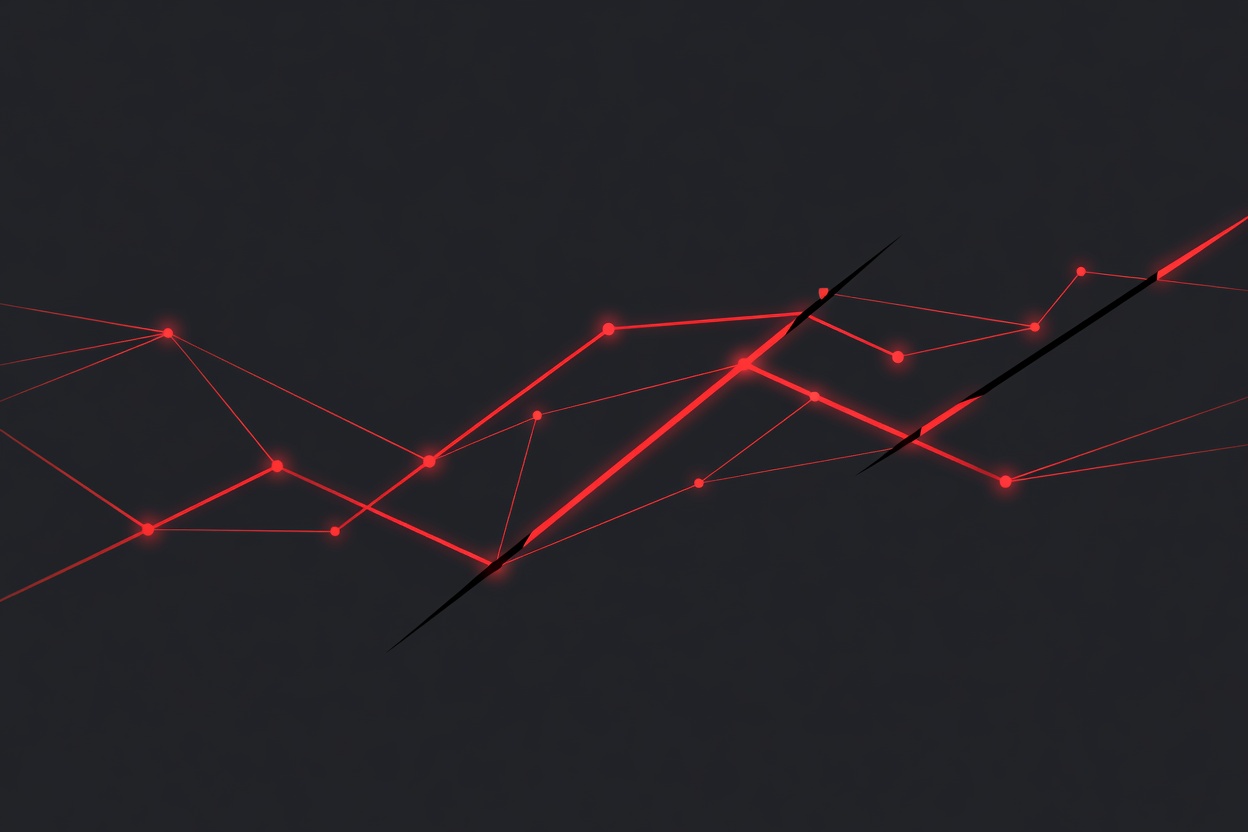 Abstract map of digital network connections being selectively blocked at geopolitical boundaries, represented as flowing light pathways cut off at specific nodes
