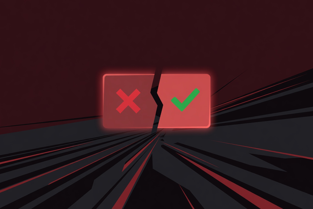 A glowing subscription card splitting in two, one half labeled Pro with a red X, the other labeled Max with a green check, floating above an abstract code lattice