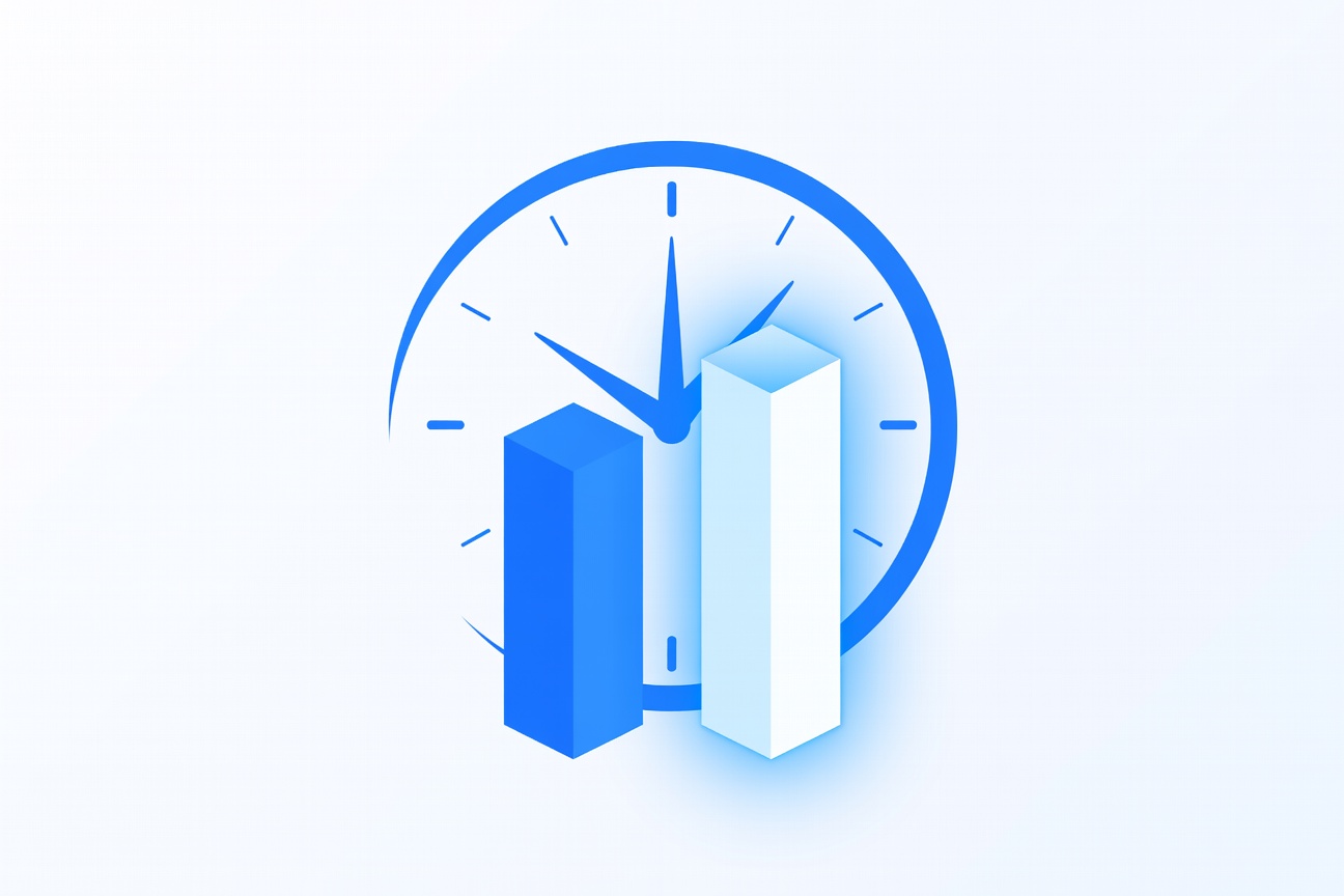 A digital clock surrounded by usage meter graphics and glowing blue AI prompt interfaces showing increased capacity