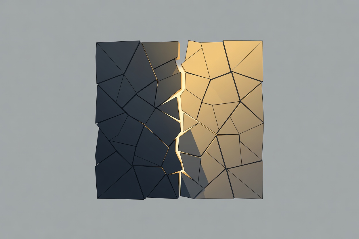 A cracked concrete wall with light breaking through the fractures — half in shadow, half illuminated — representing a partial lifting of restrictions