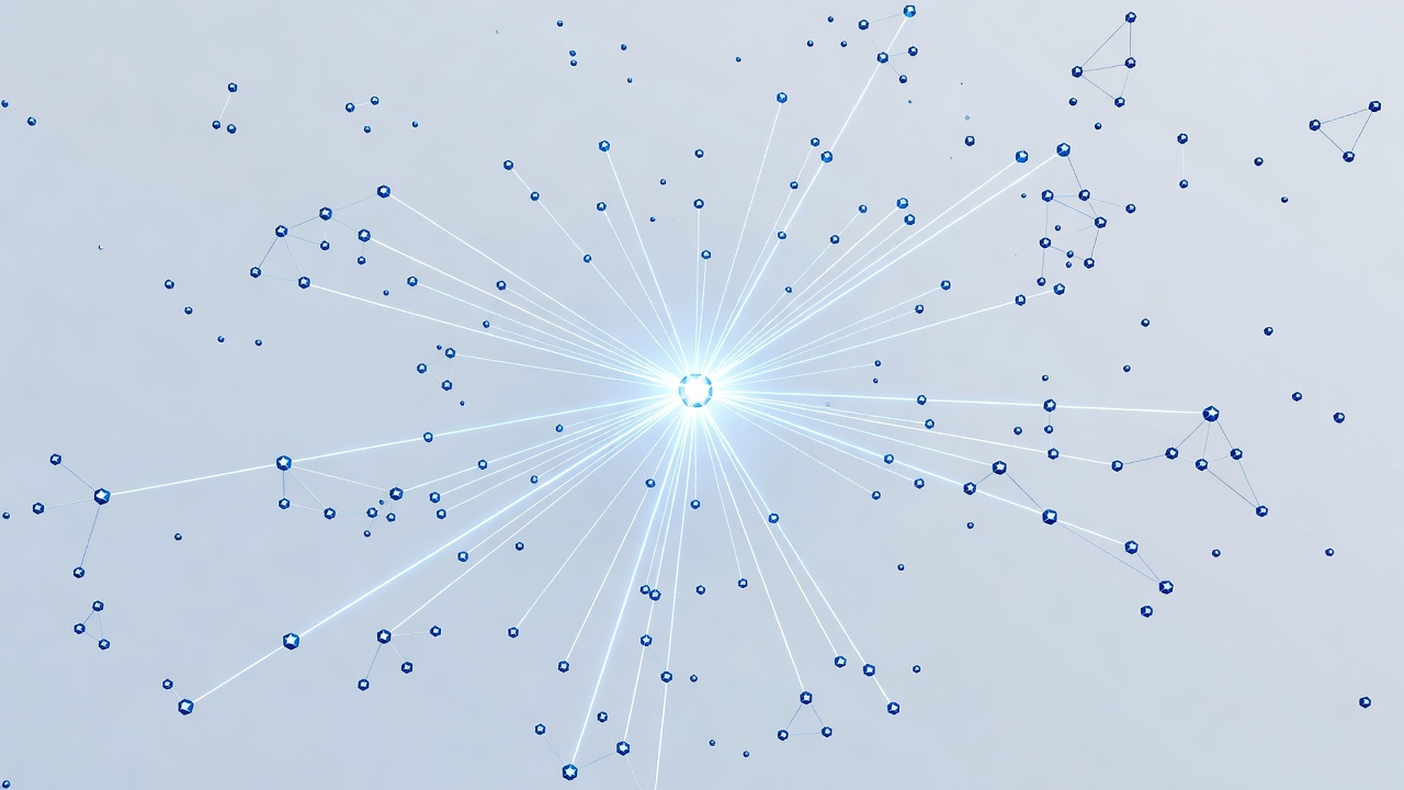 Abstract neural network visualization showing a small glowing hub connecting many dispersed nodes, symbolizing the brain-like global workspace inside Claude