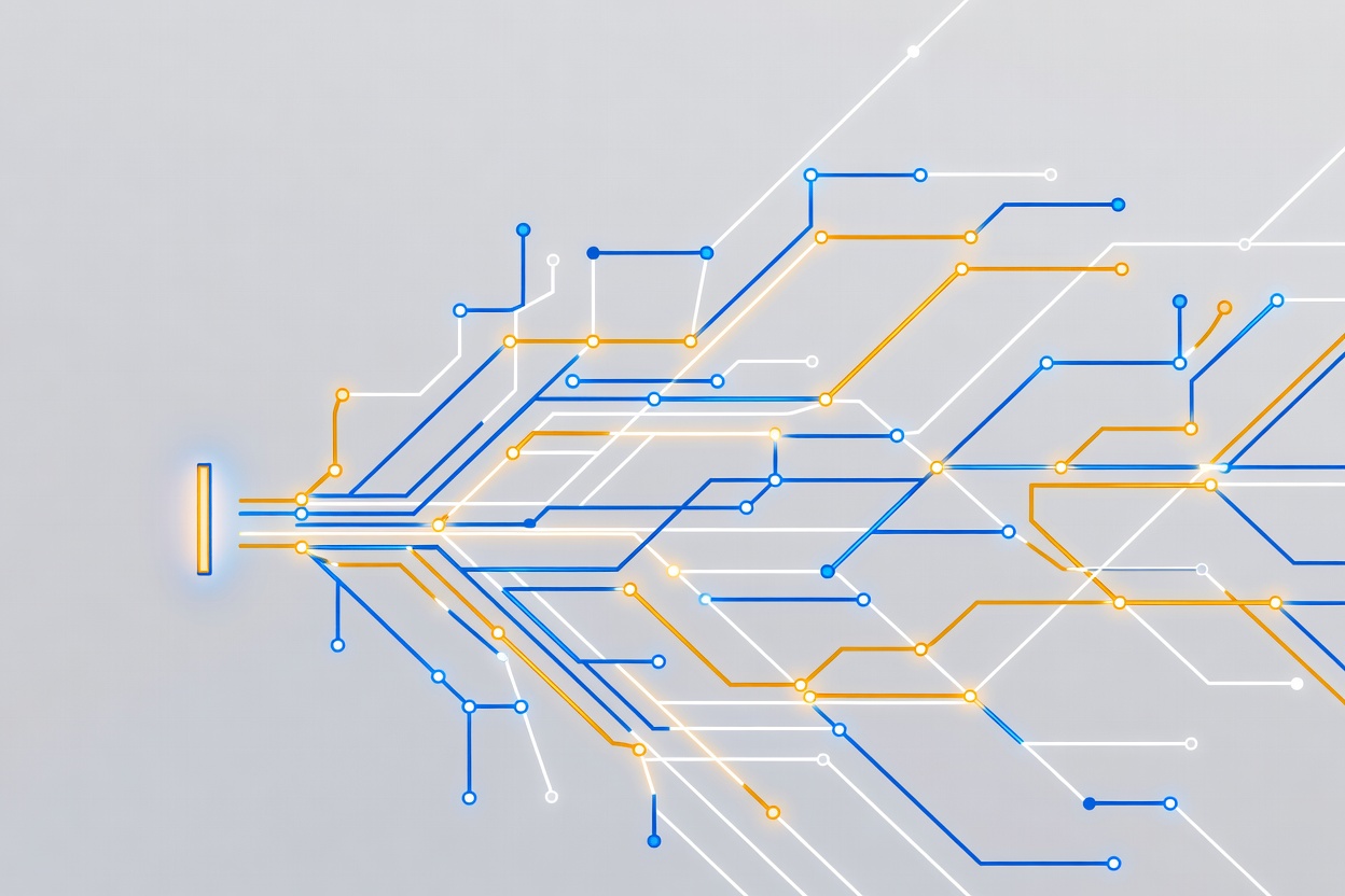 A glowing terminal command line evolving into an intricate web of autonomous code agents, abstract and neon-lit