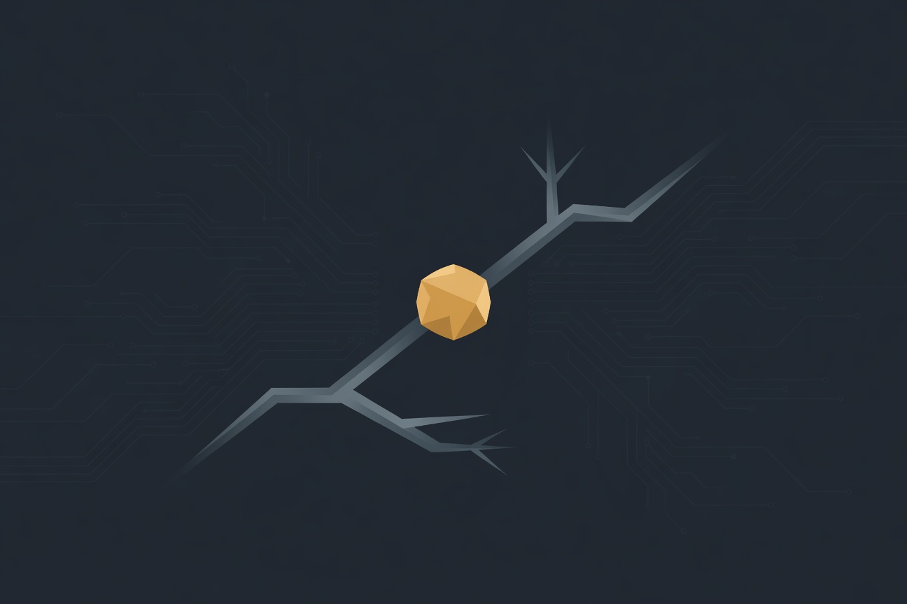 Abstract split visualization showing two diverging paths from a central AI model node, representing the debate over AI agents in software development
