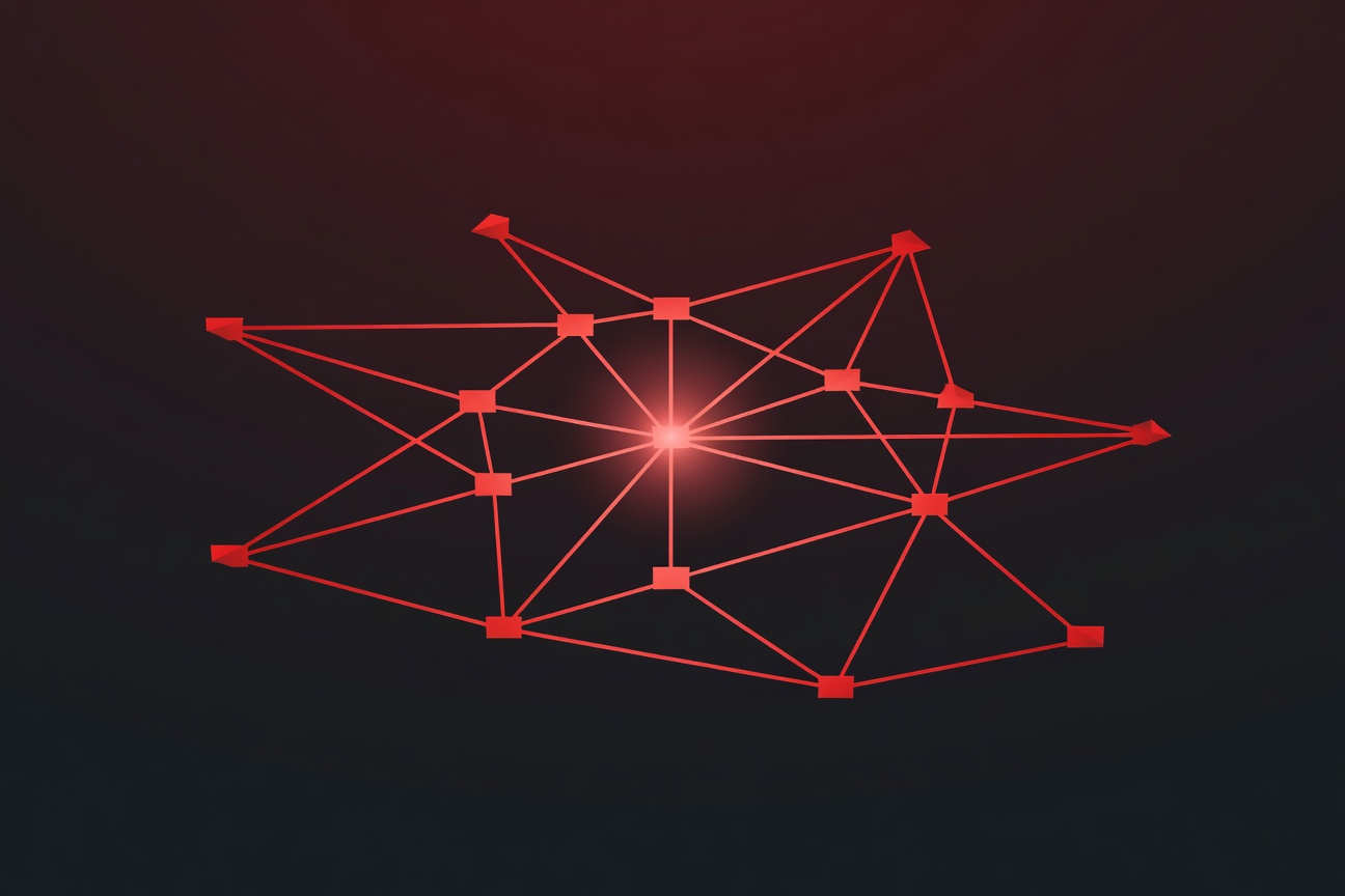 Abstract visualization of a network graph expanding outward from a central node, representing government and enterprise AI access expansion