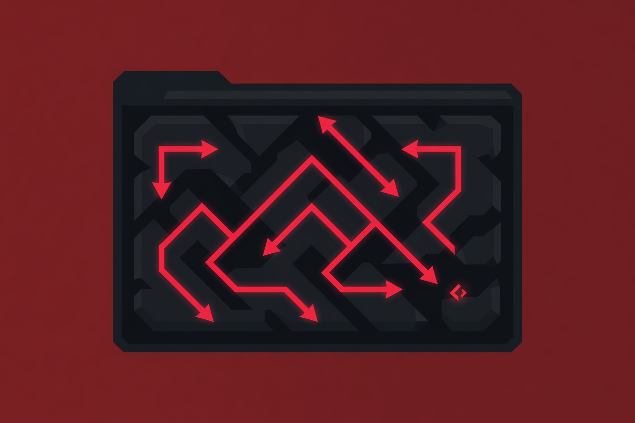 A dark web browser window with glowing red arrows connecting to a local server port, representing a cross-boundary exploit