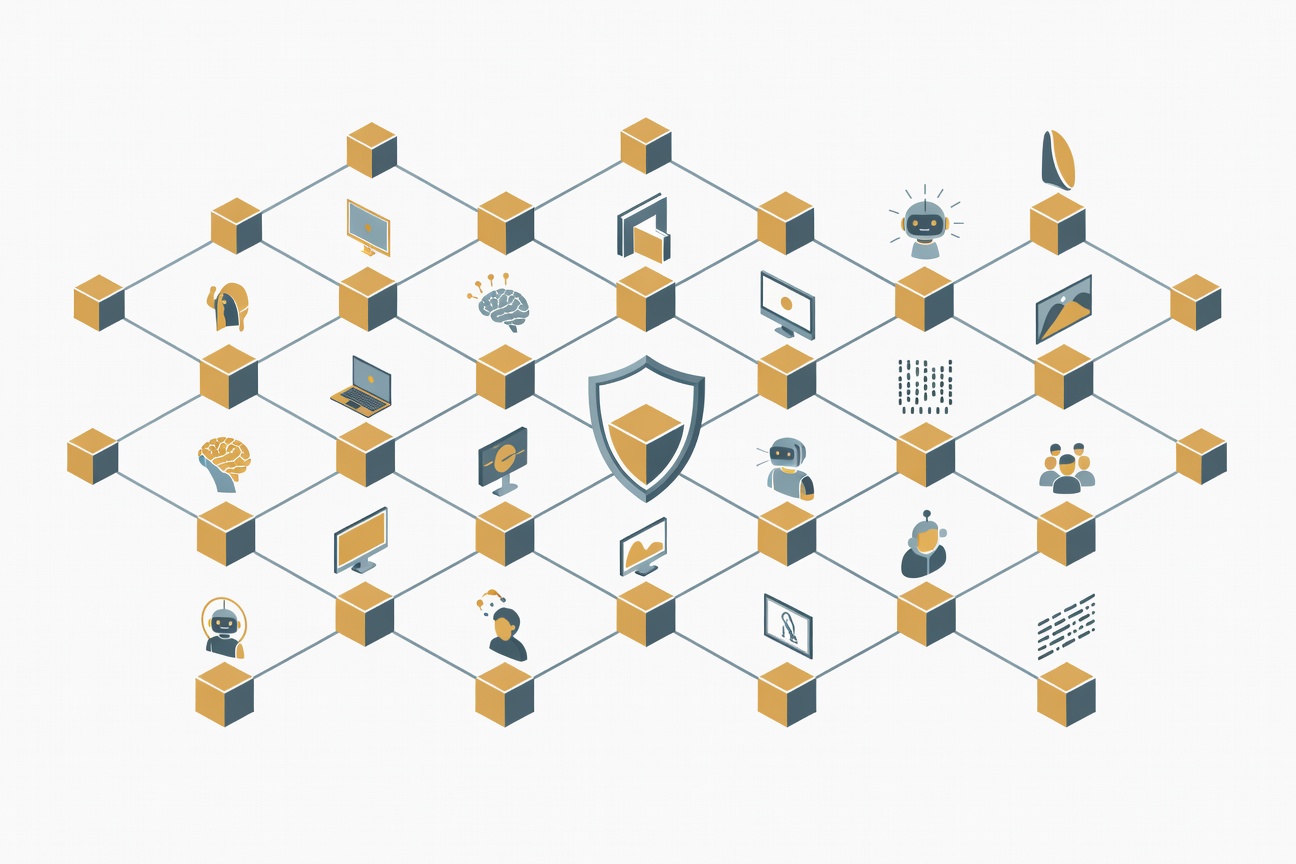 A sleek cloud architecture diagram with managed service icons and secure enterprise server connections