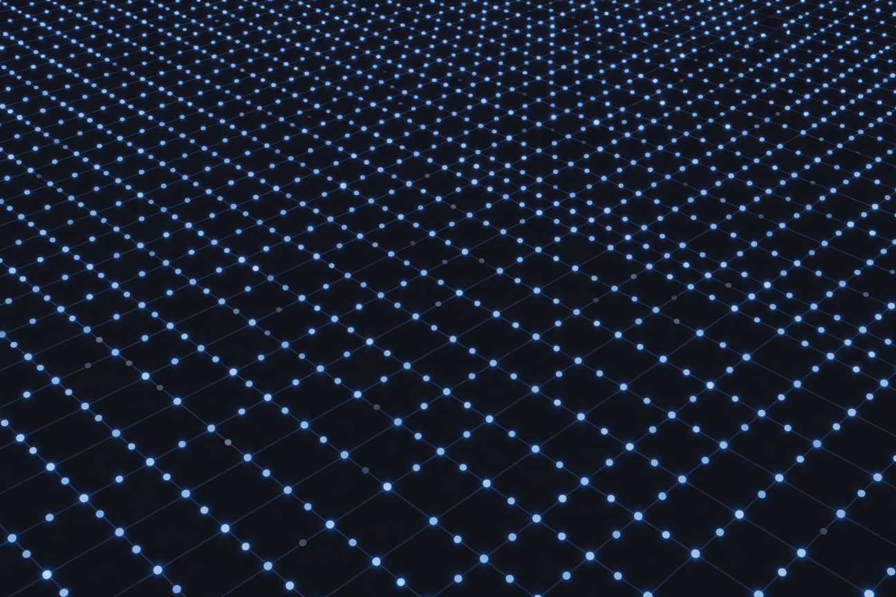 Hundreds of small glowing orbs distributed across a dark grid, representing parallel agent processes running silently through the night