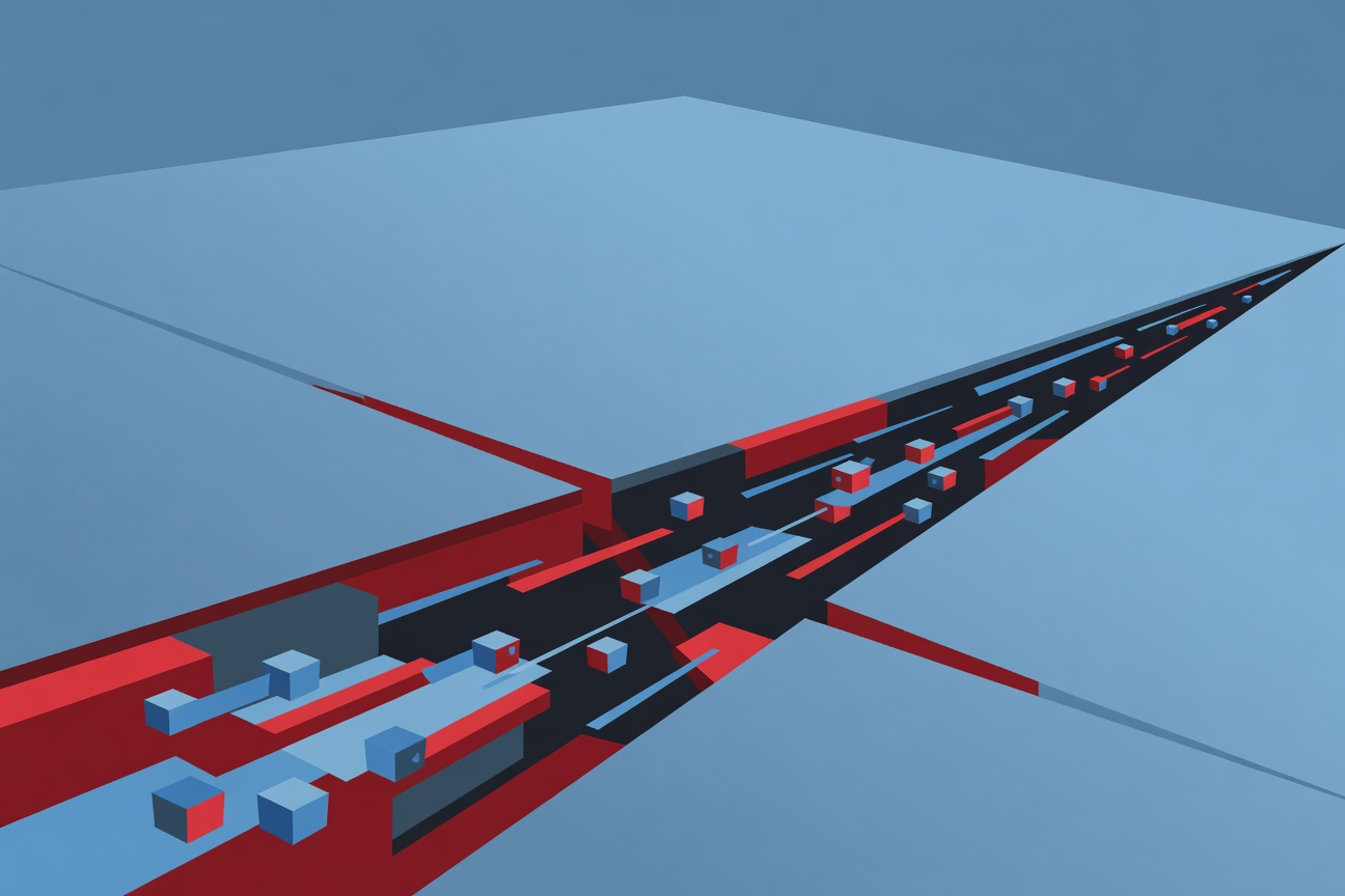 Invisible streams of data packets flowing out through a DNS lookup tunnel while a chat interface shows no visible activity