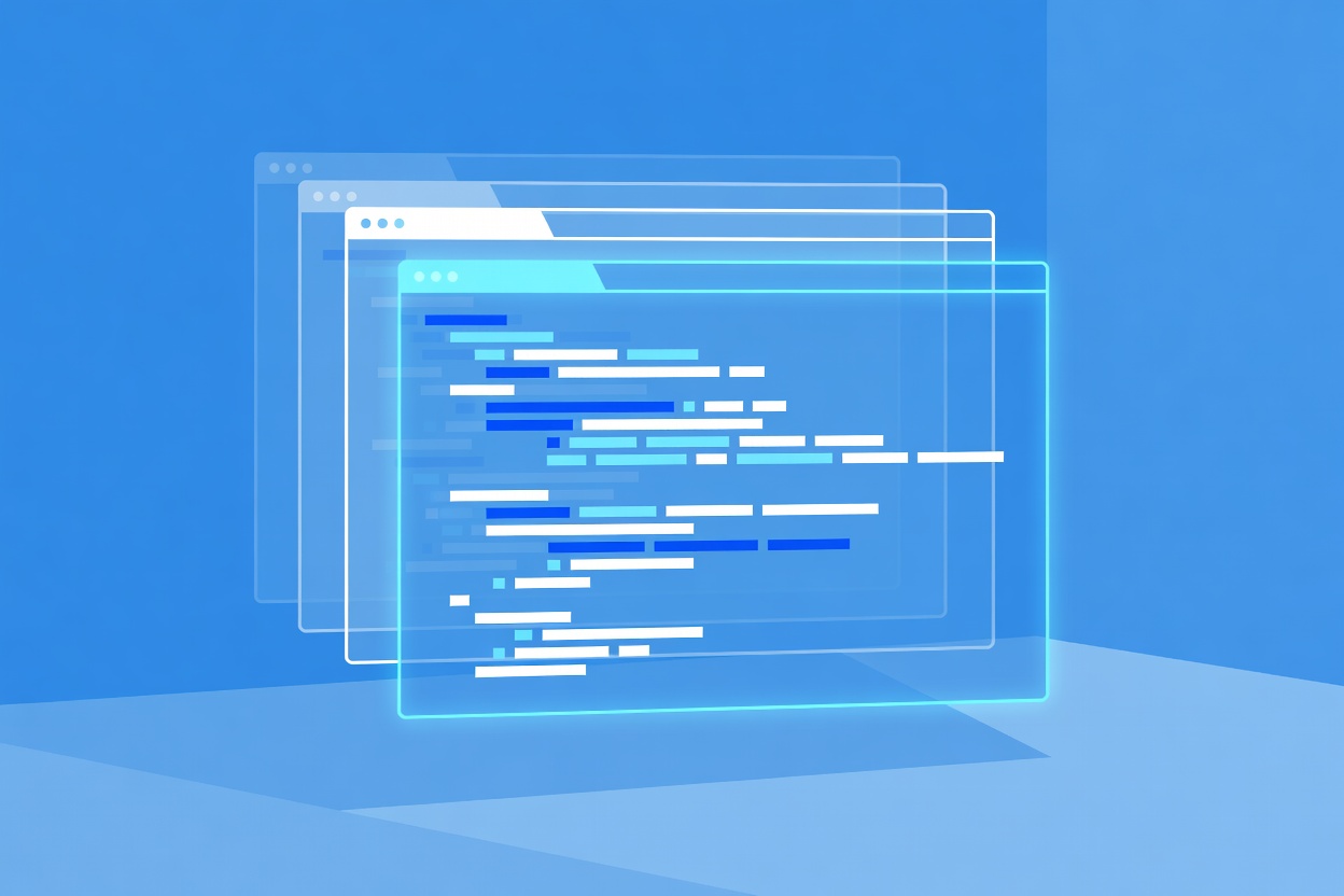 A glowing browser window displaying a live-updating code artifact dashboard floating in a collaborative digital workspace