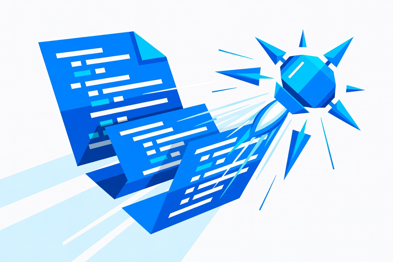 A YAML document unfolding into an autonomous robot launching sequence, abstract flat vector