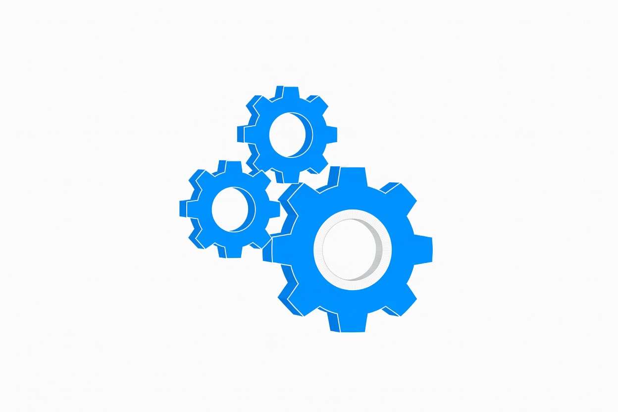 Abstract visualization of three interconnected gears of different sizes representing multiplied engineering output, with a single larger gear representing product strategy