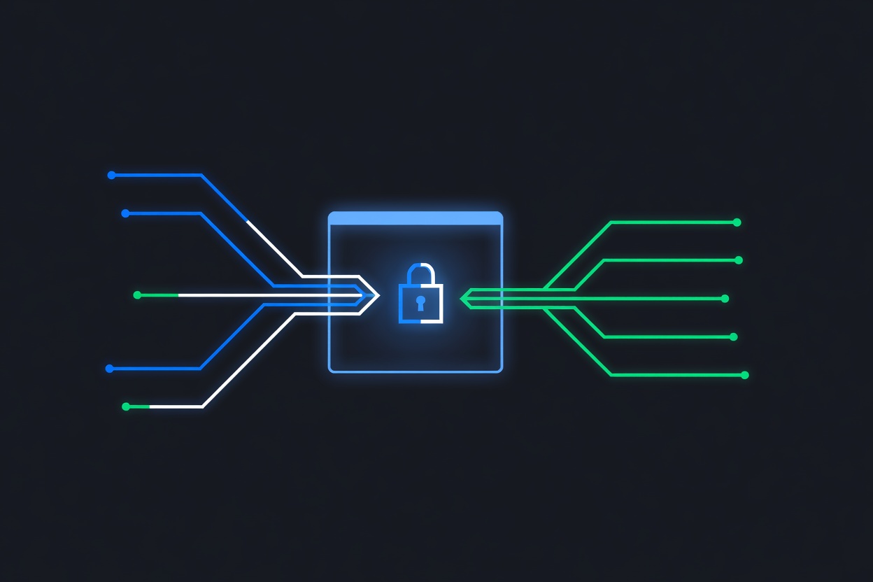 A glowing terminal window with branching command-line paths representing authentication and subagent routing flows