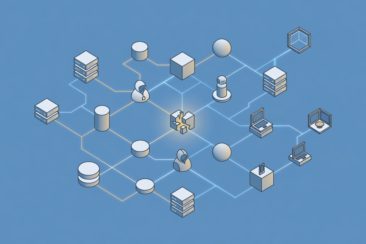 Abstract network of interconnected nodes with glowing connection sockets, representing background agent daemon communication channels