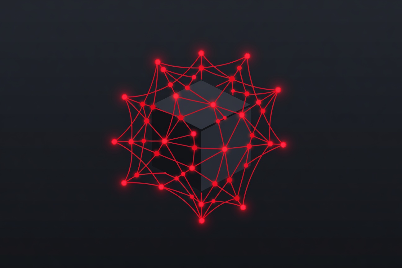 A glowing red spider web tangled around a GitHub-style repository icon, symbolizing malware traps in code distribution