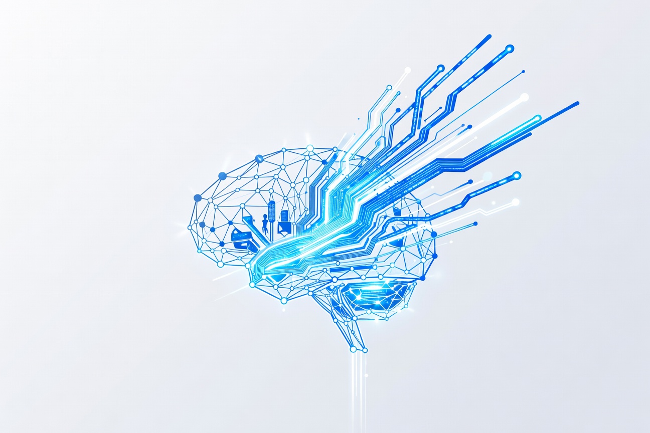 Abstract glowing neural lattice with upward-surging code pathways representing AI coding capability leaps