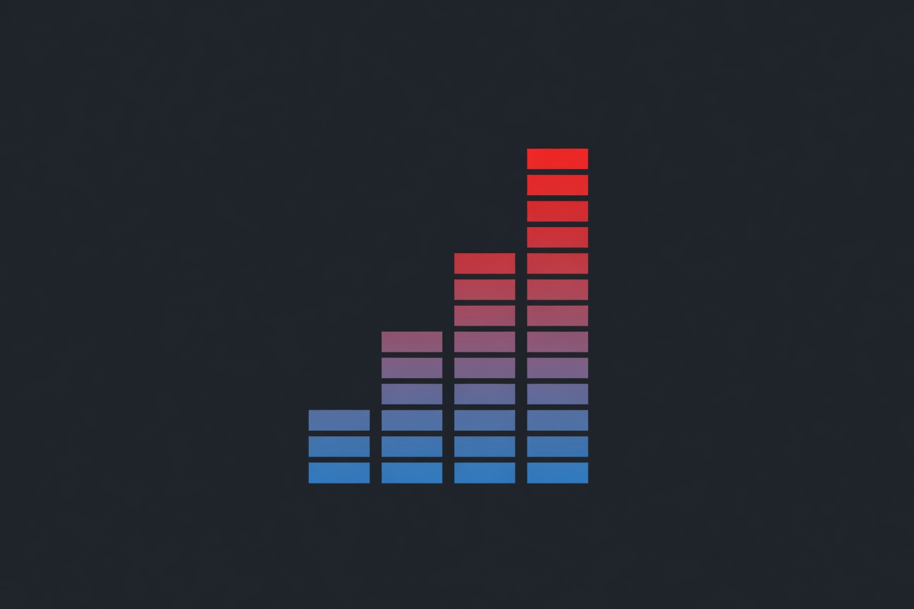 An abstract rising graph line made of stacked tokens, against a gradient from blue to red, representing cost inflation