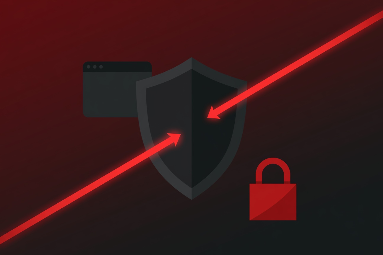 A glowing WebSocket cable being severed by a security shield, with a web browser icon in the background and a lock clicking shut