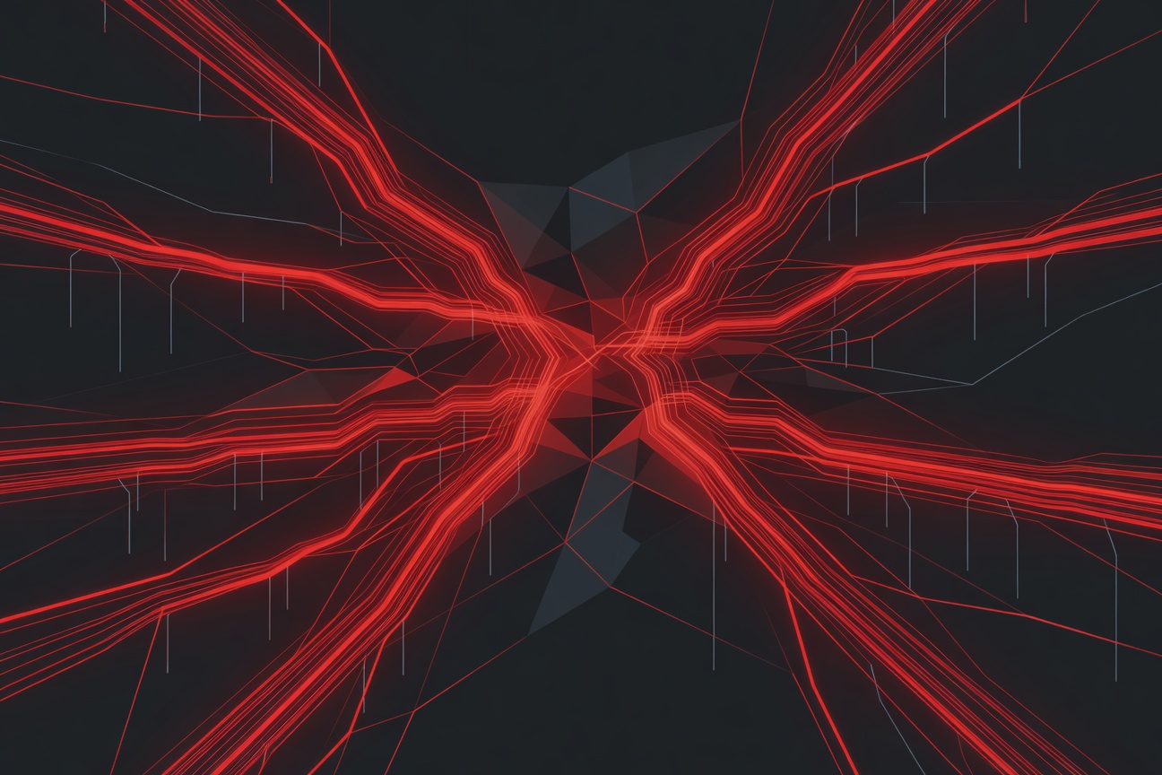 Abstract network graph with glowing nodes showing bot traffic paths vastly outnumbering sparse human data streams