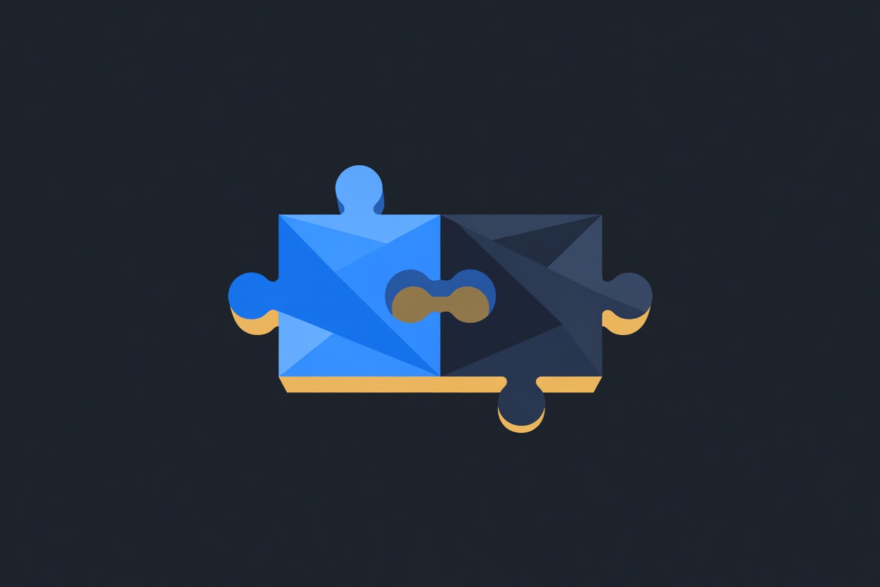 An abstract illustration of two puzzle pieces locking together against a dark background, symbolizing a technology acquisition