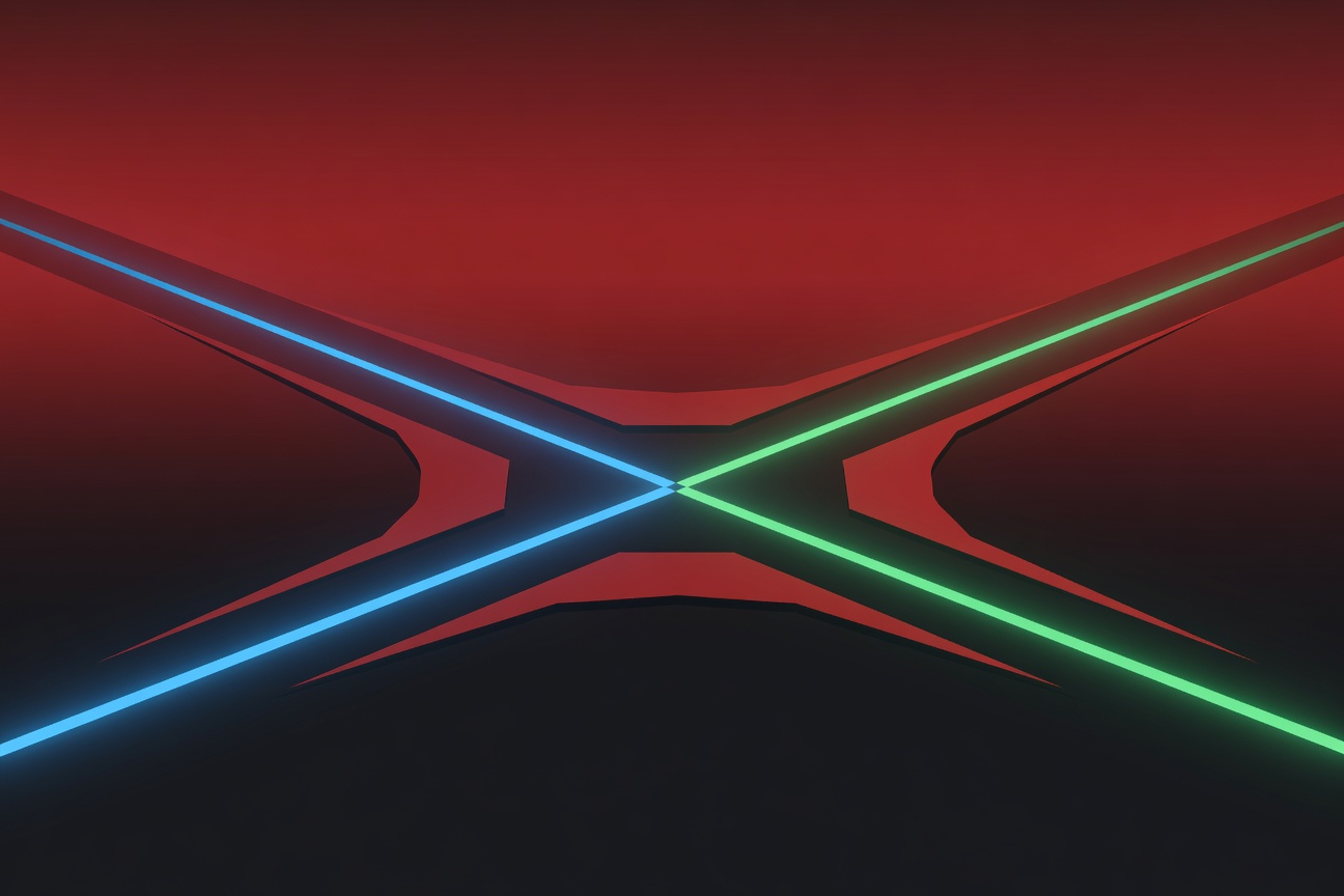 A lone figure on a crossroads intersection at dusk, one path glowing with blue Anthropic colors, another with OpenAI green, the third path dark and uncertain