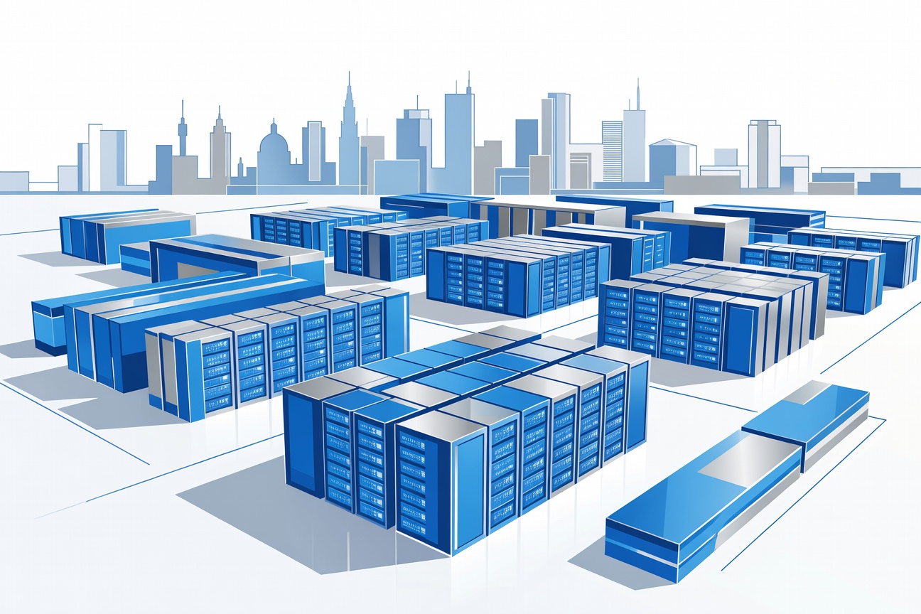 Abstract European data center with glowing GPU infrastructure rising from a map of France