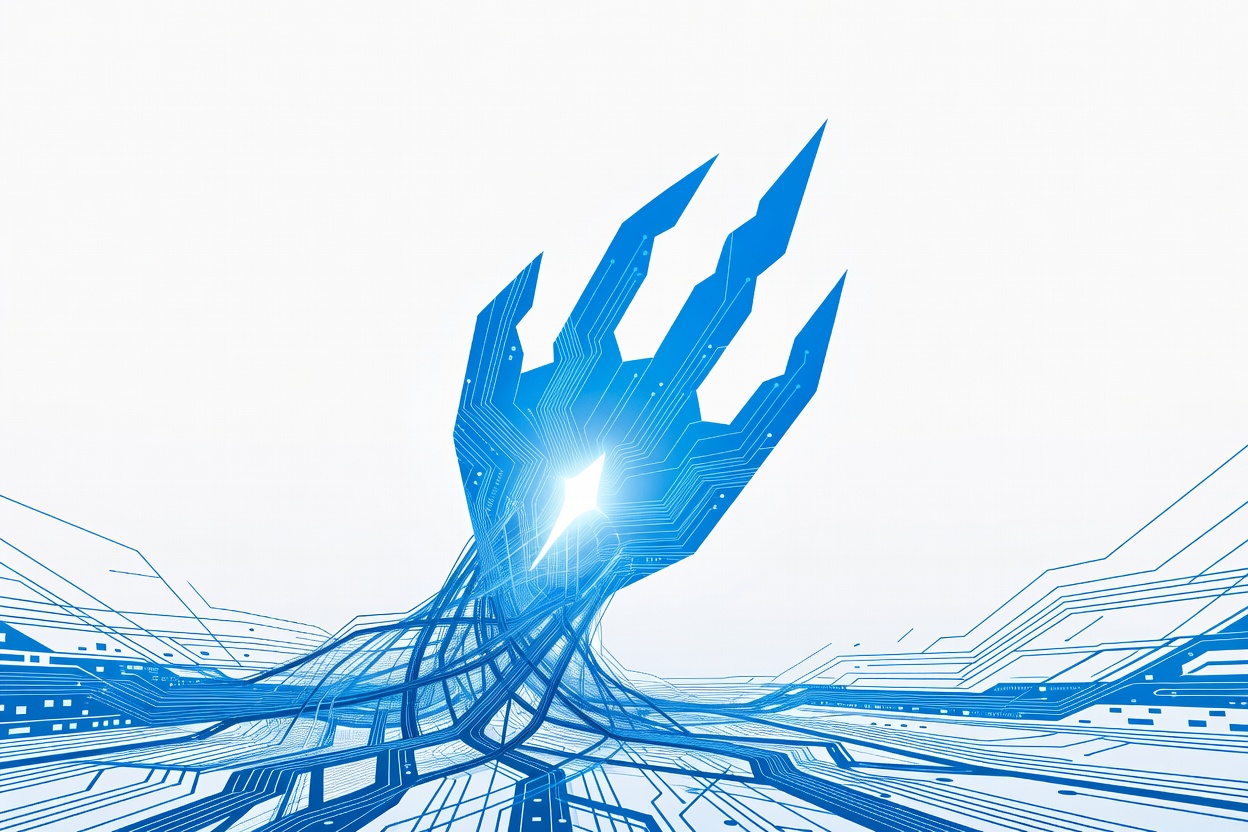 A glowing claw symbol rising from a tangle of circuits and data streams, representing viral open-source growth