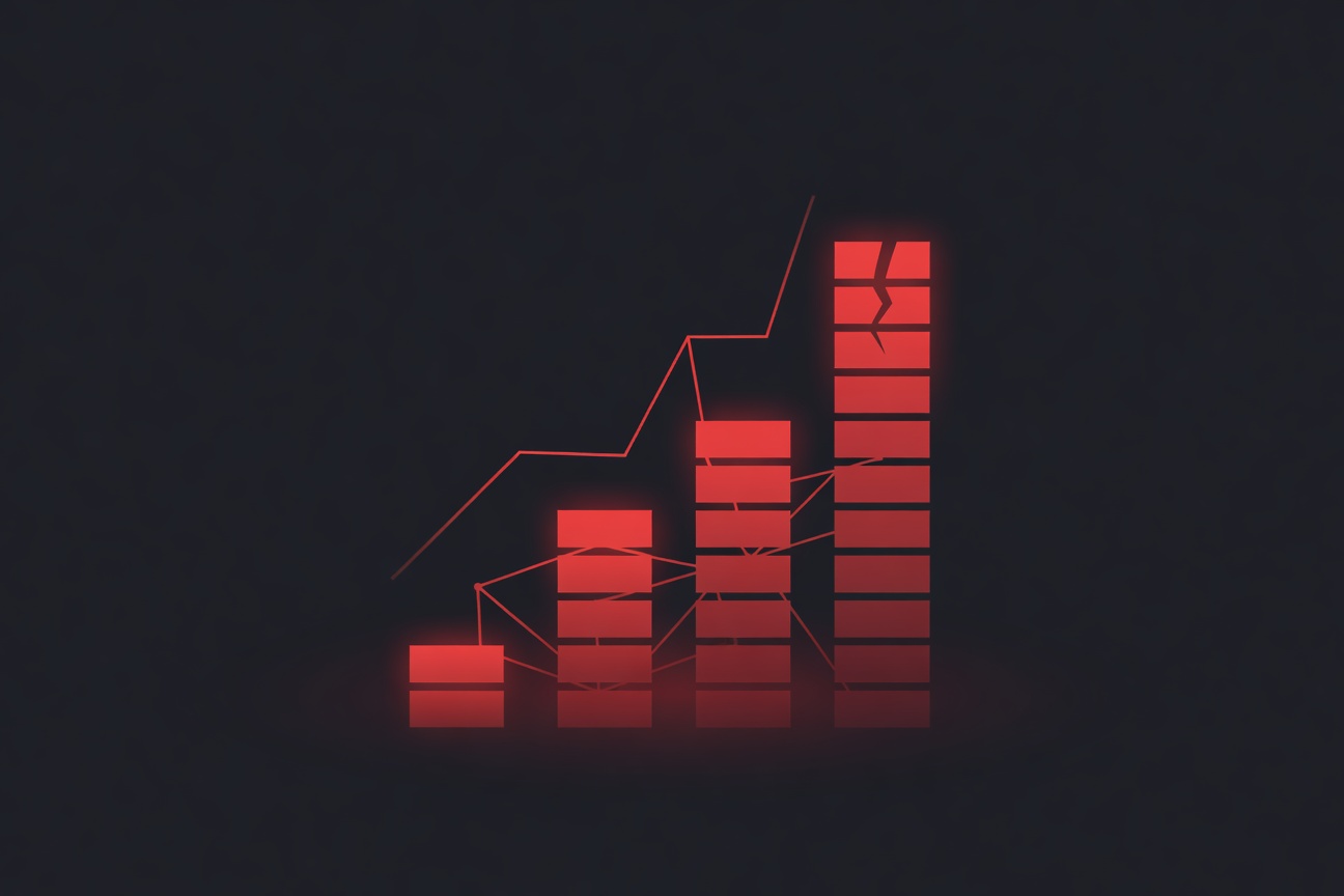 A rising graph of breach incidents overlaying a network of interconnected AI agent nodes with visible fracture points