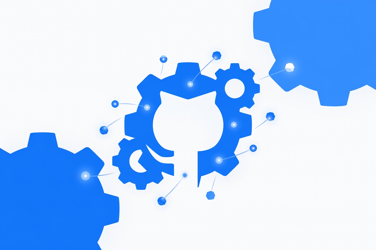Abstract interlocking gears in the shape of a code editor window with glowing sub-agent nodes orbiting it