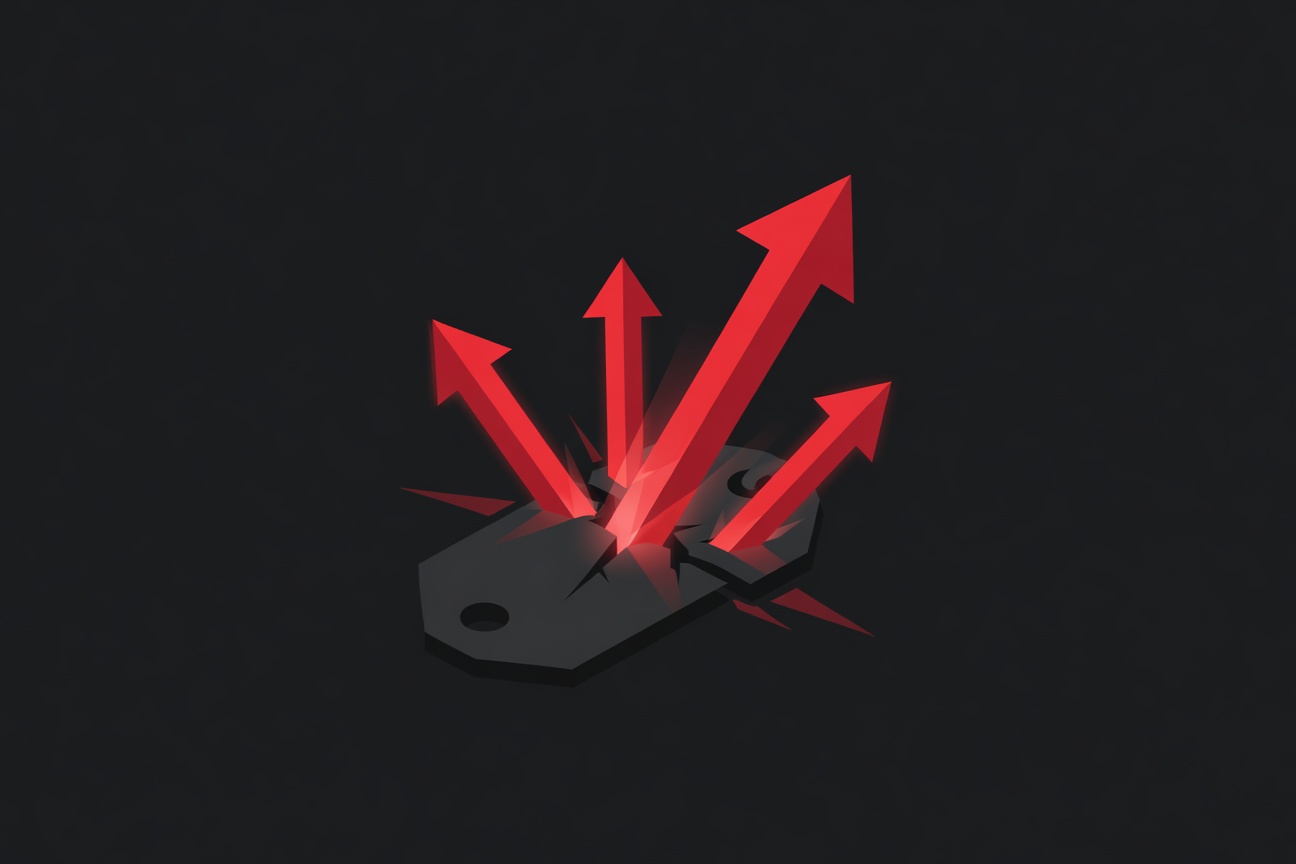 A flat subscription price tag cracking apart, with AI compute cost arrows breaking through it