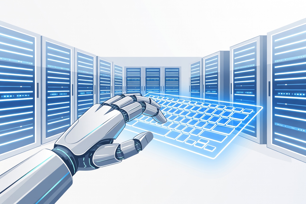 A glowing abstract network of interconnected nodes spreading across a digital landscape, constrained by a subtle barrier