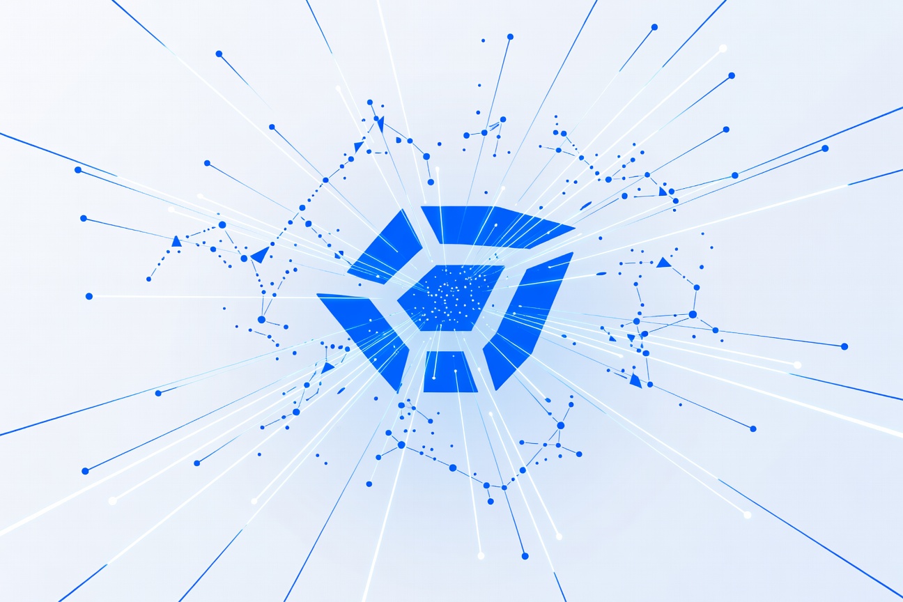 Abstract floating Android interface nodes connected by glowing Gemini constellation lines