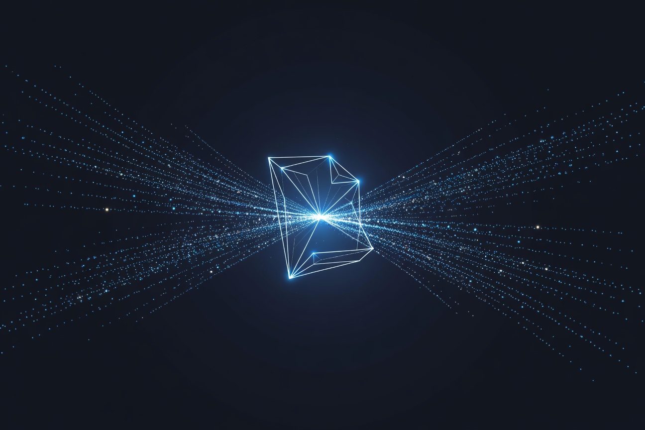 Hundreds of small glowing signatures flowing together into a single luminous document on a dark background