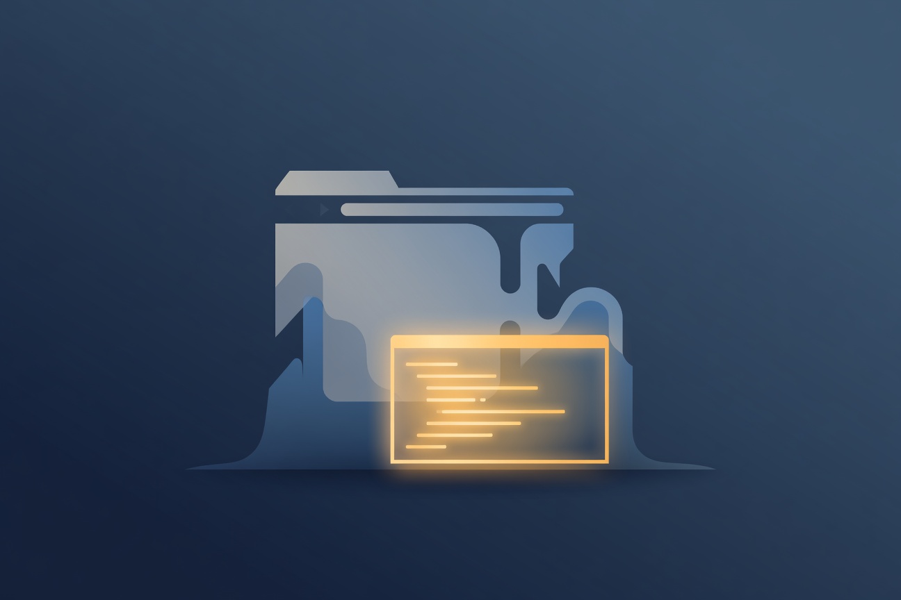 A browser window melting away while a code terminal glows brightly in the foreground, set against a dark blue gradient background
