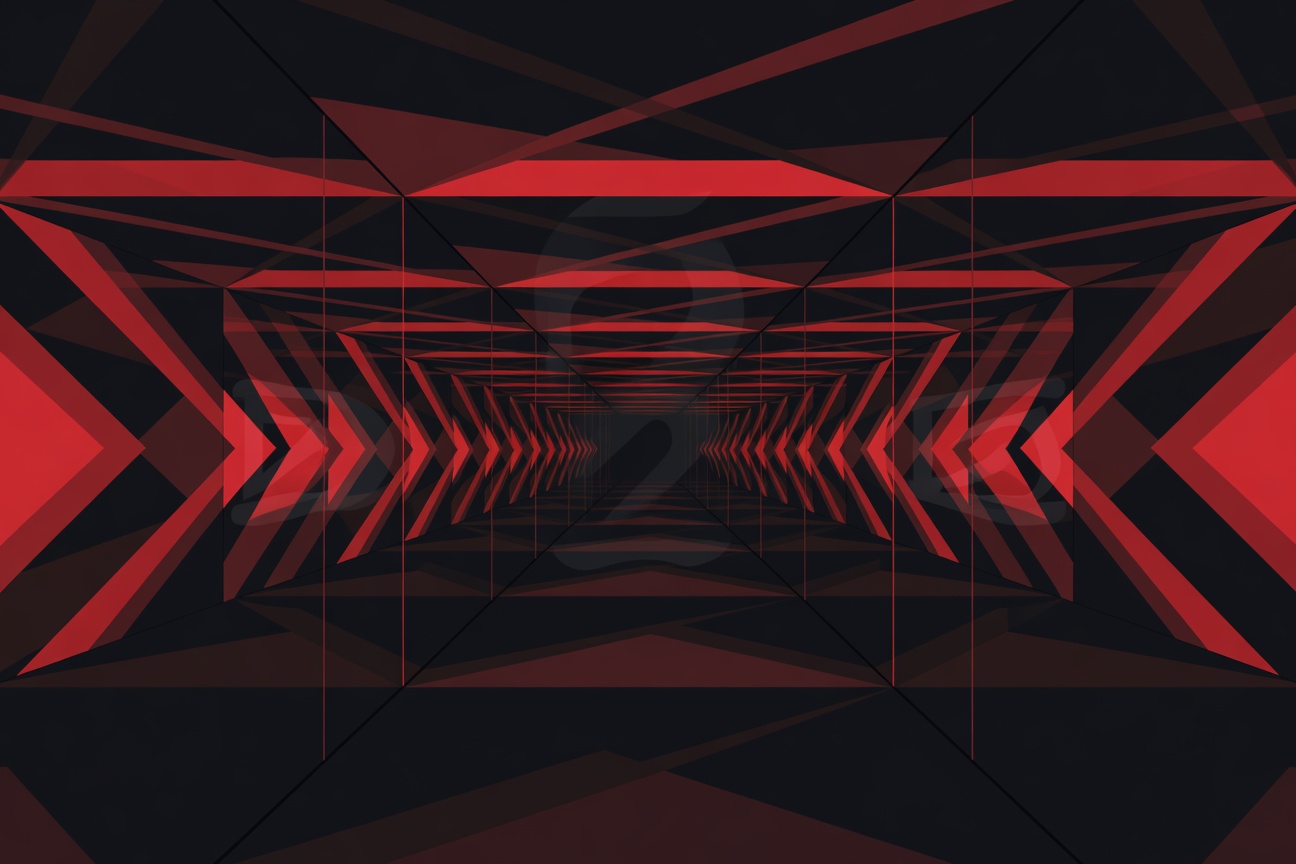 A funhouse mirror reflecting its own reflection infinitely — abstract geometric shapes with a subtle brand watermark bleeding through each recursive layer