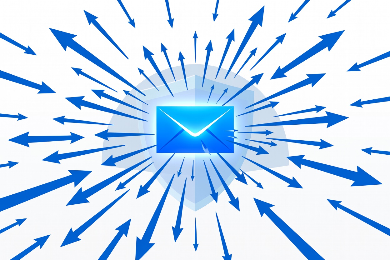 A glowing envelope surrounded by arrows and padlocks, representing an AI email agent successfully deflecting attacks