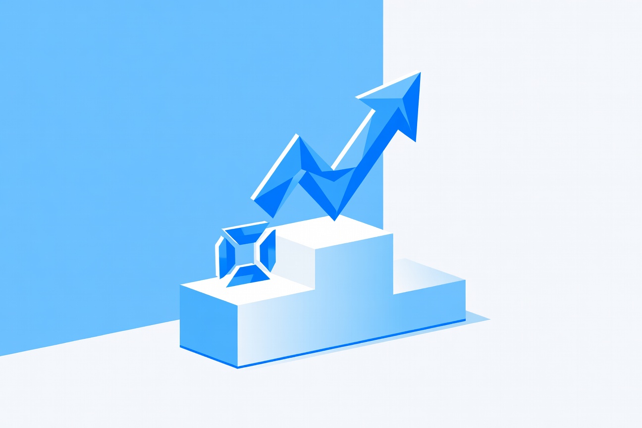 A stylized leaderboard podium with an abstract rising agent icon at the top overtaking others