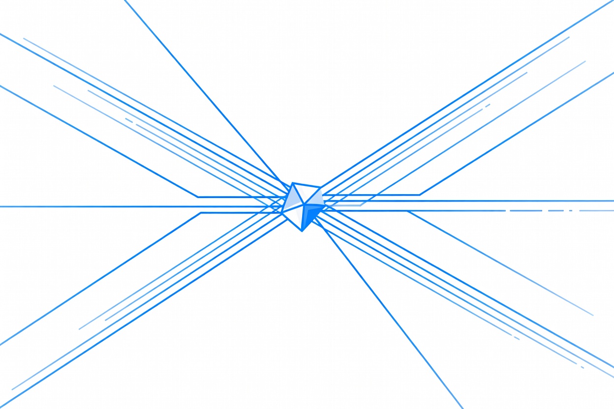 Abstract visualization of parallel processing streams branching from a central node and completing independently