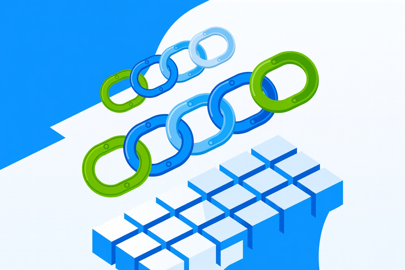 Interlocking circuit rings in green and blue representing LangChain and NVIDIA's enterprise AI integration