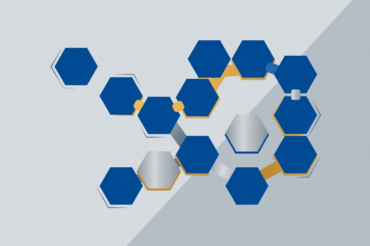 Interconnected modular skill blocks assembling into a larger agent architecture, rendered in Microsoft blue and silver tones
