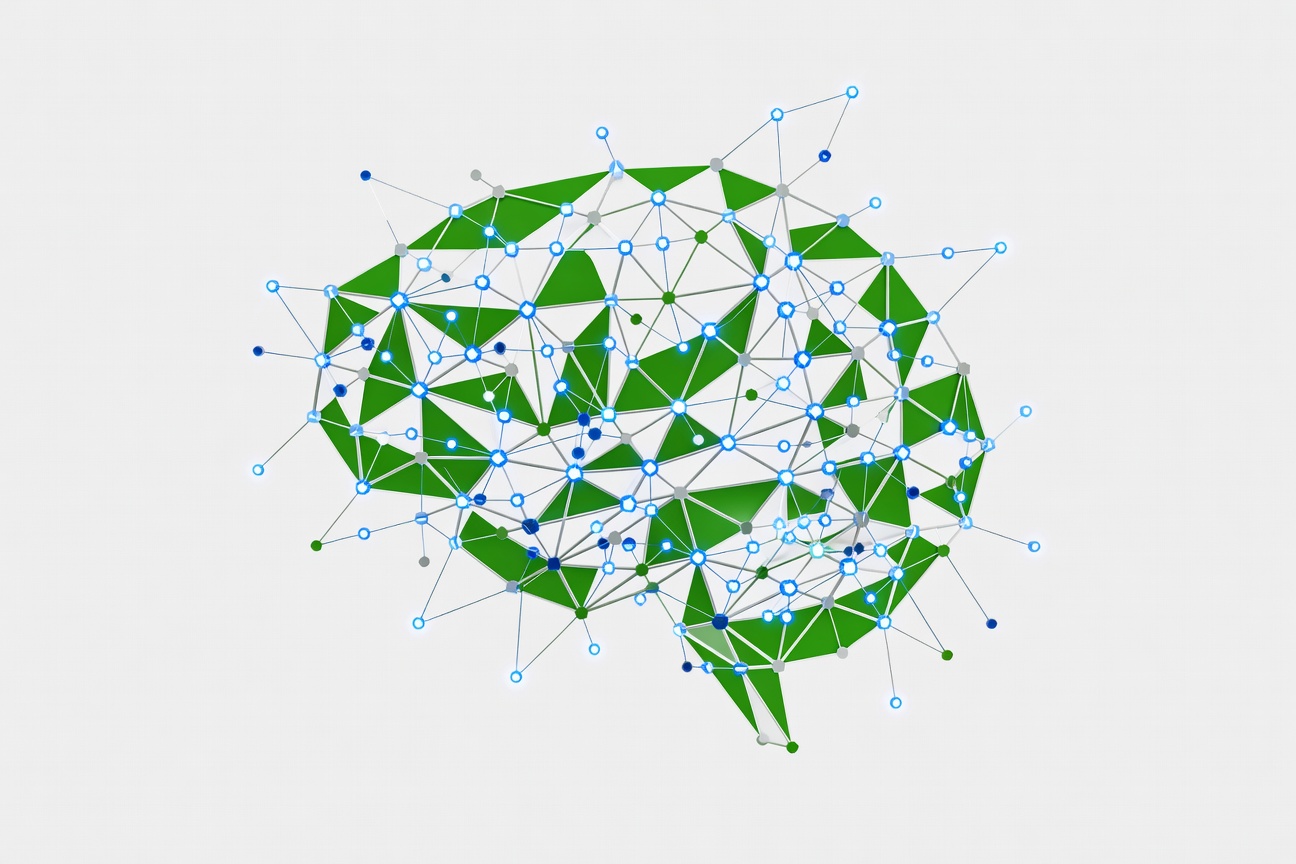 Abstract geometric neural network mesh representing a massive AI model with glowing sparse connections