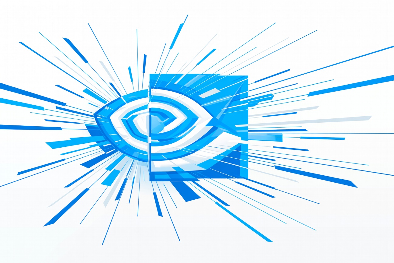 A sleek silicon wafer chip glowing with electric-blue light, suspended above a data center rack, representing next-generation agentic AI processing power