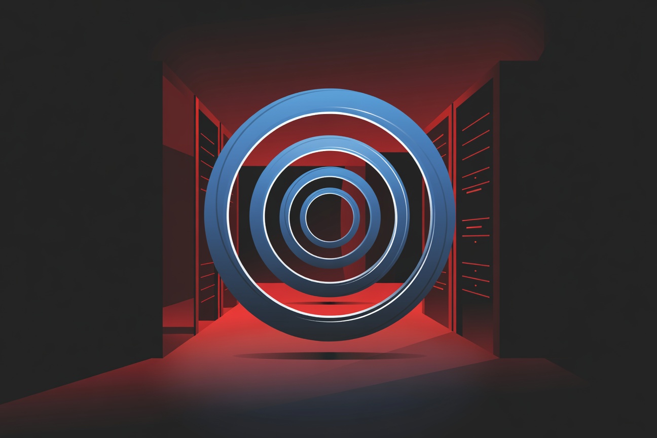 Abstract geometric shield with interlocking lock symbols and glowing identity credential nodes in a dark enterprise security grid