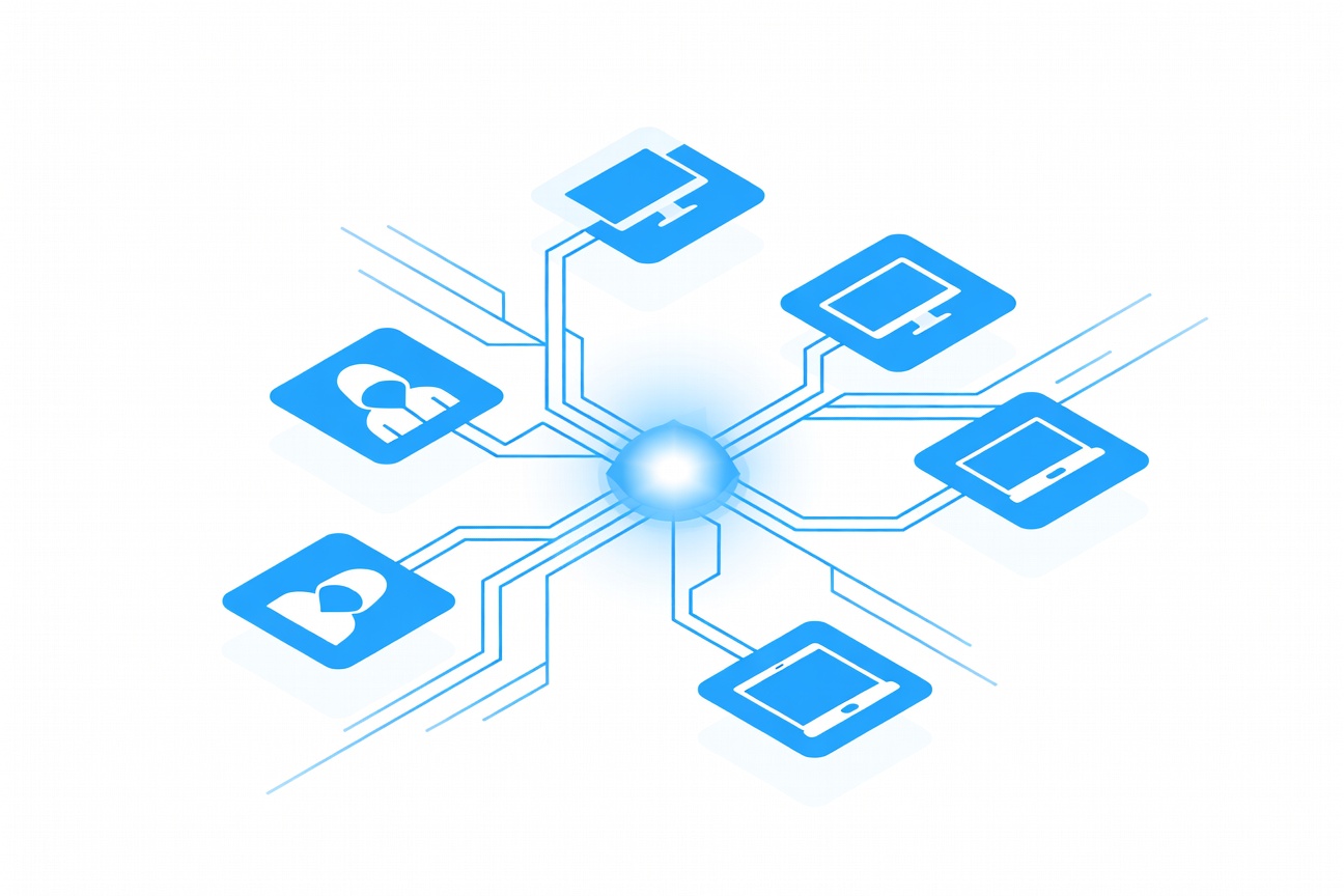 A network of colorful plugin connectors branching out from a central AI hub, abstract geometric style