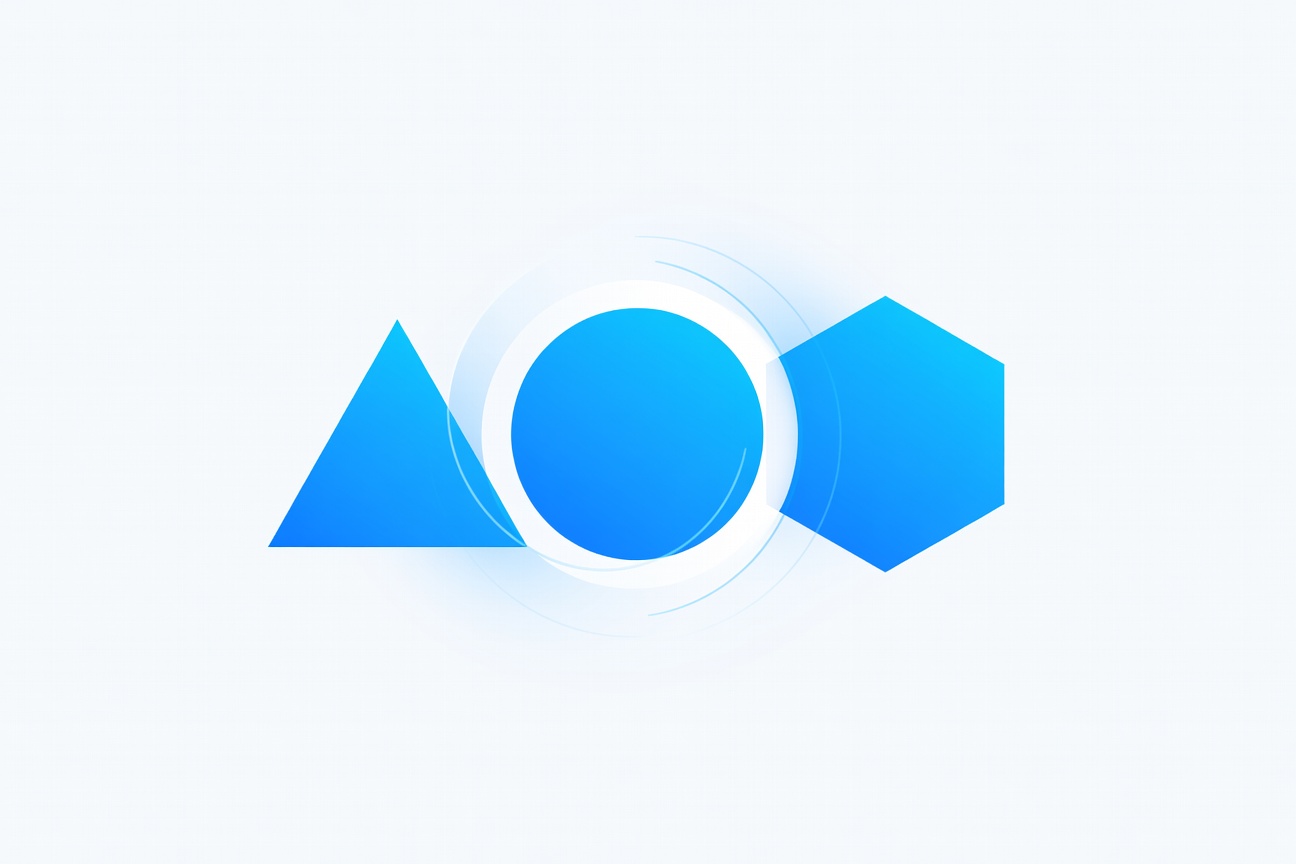 Three overlapping geometric shapes merging into a single unified interface symbol, set against a clean minimal background — representing product unification