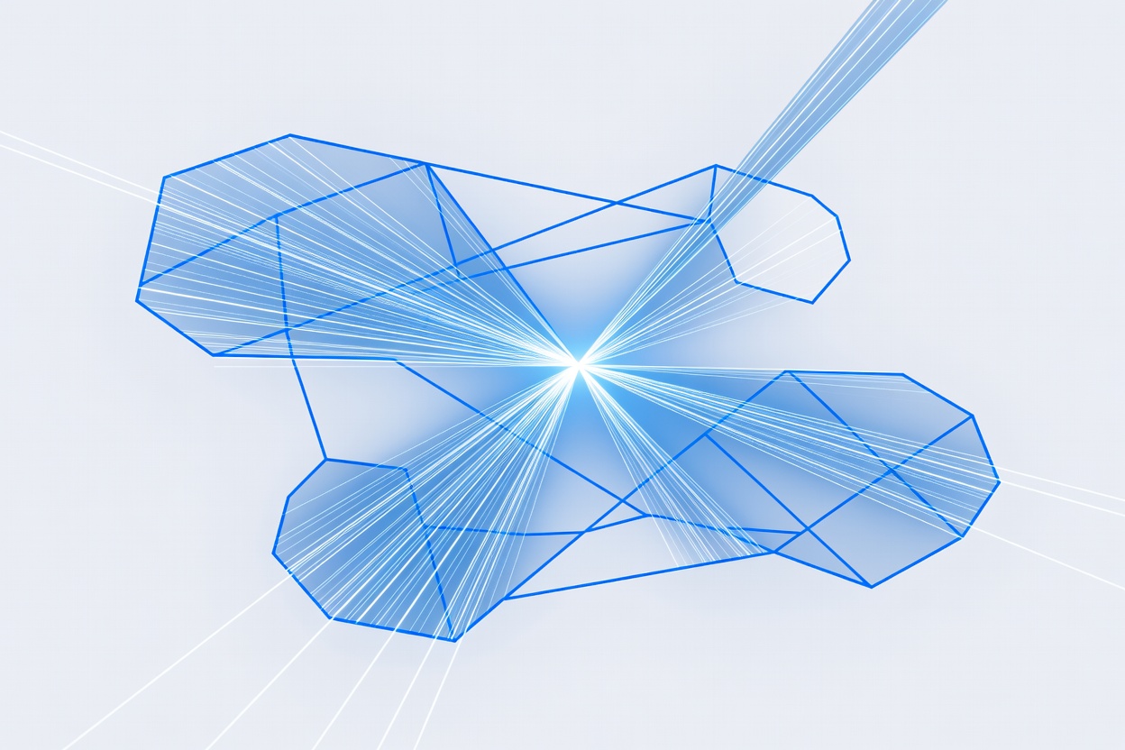 A network of interconnected cycles and graph edges forming a mathematical web, glowing circuits representing parallel processing